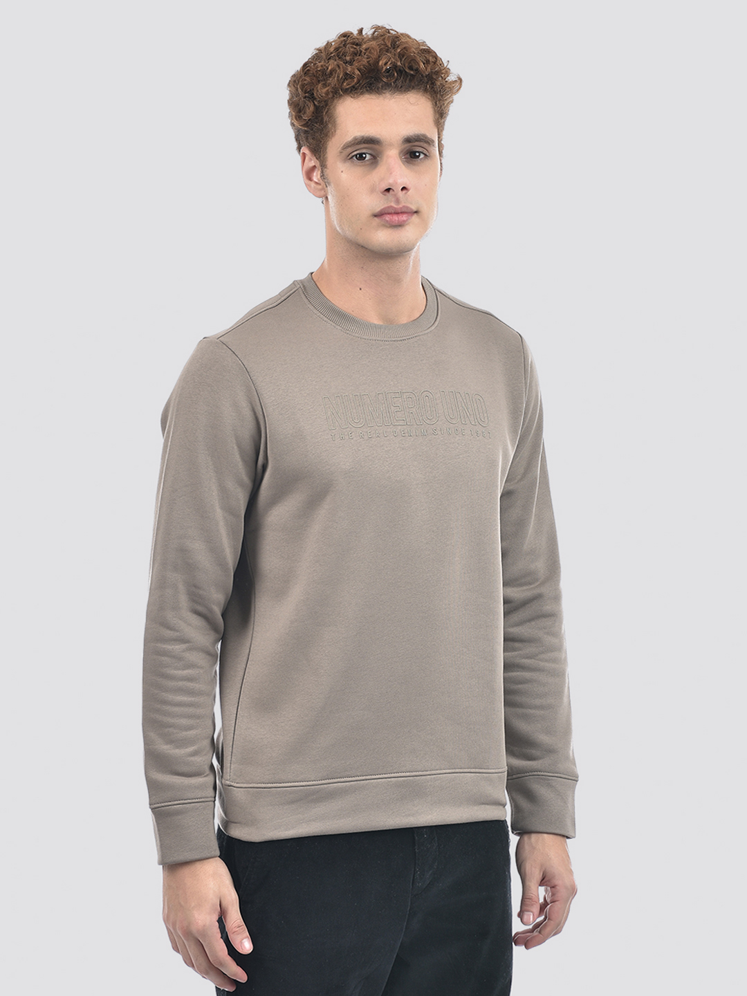 Numero Uno Men Grey Crew Neck Sweatshirt